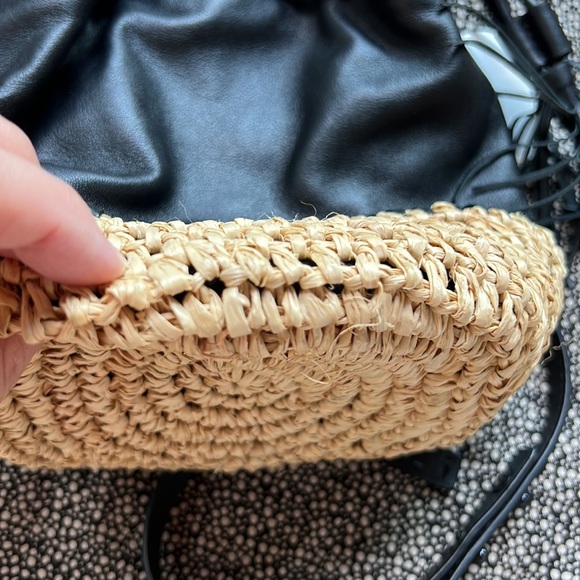 Loeffler Randall black leather and straw drawstring crossbody - Picture 9 of 11